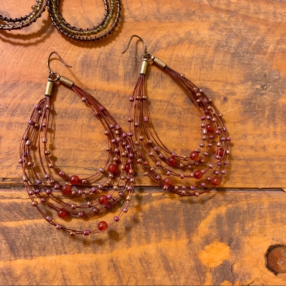 Boho Bronze Beaded Teardrop Statement Earring Set - Picture 2 of 11